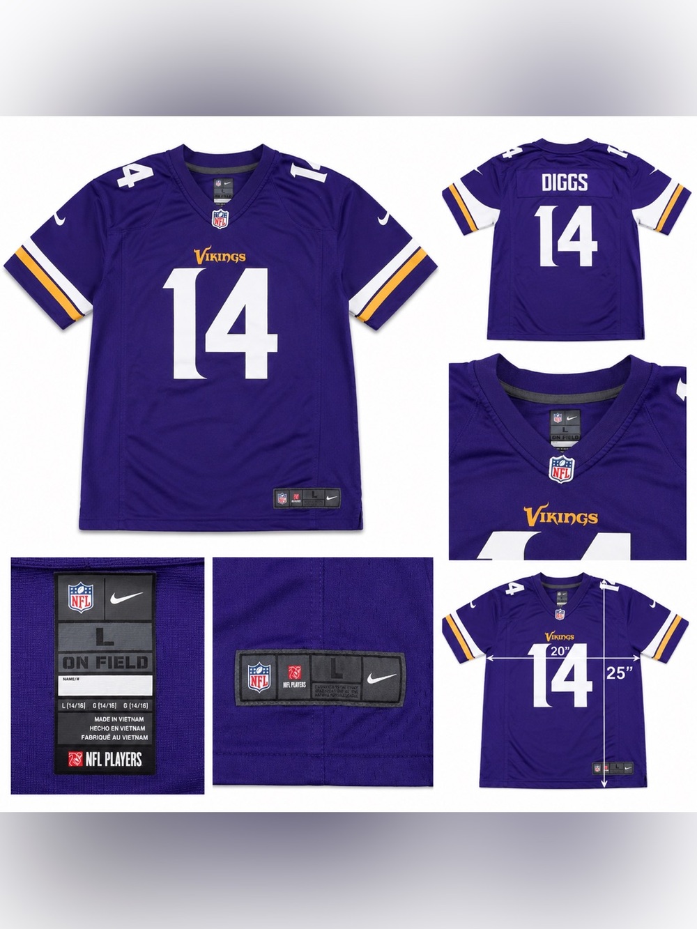 Nike Minnesota Vikings Stefon Diggs #14 Youth Large NFL Jersey Purple